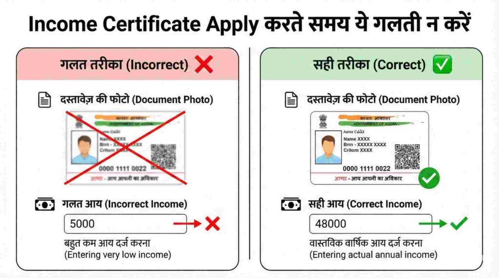 Income Certificate Apply Online 2026 common mistakes document upload