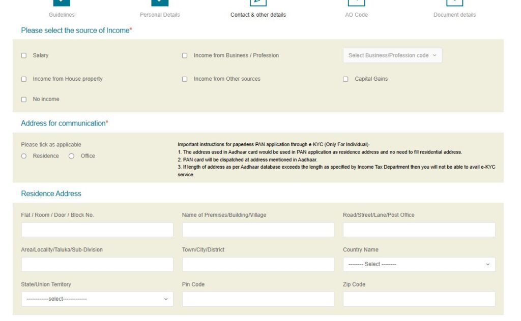 PAN Card Apply Online 2026 income and address details