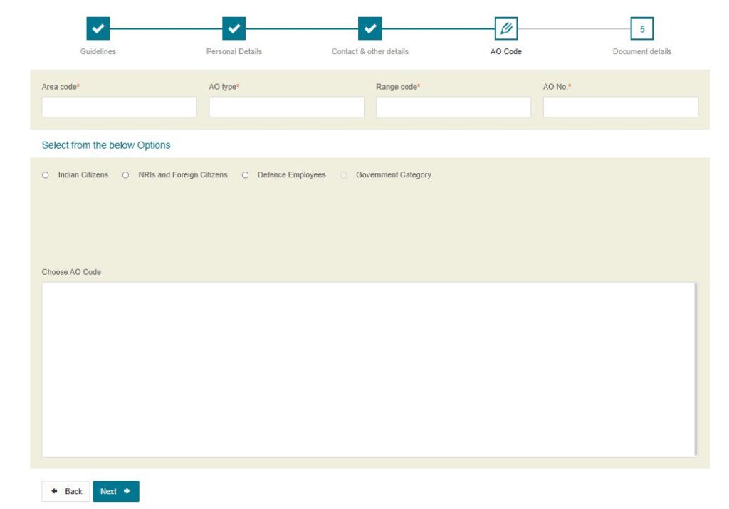 PAN Card Apply Online 2026 AO Code selection process