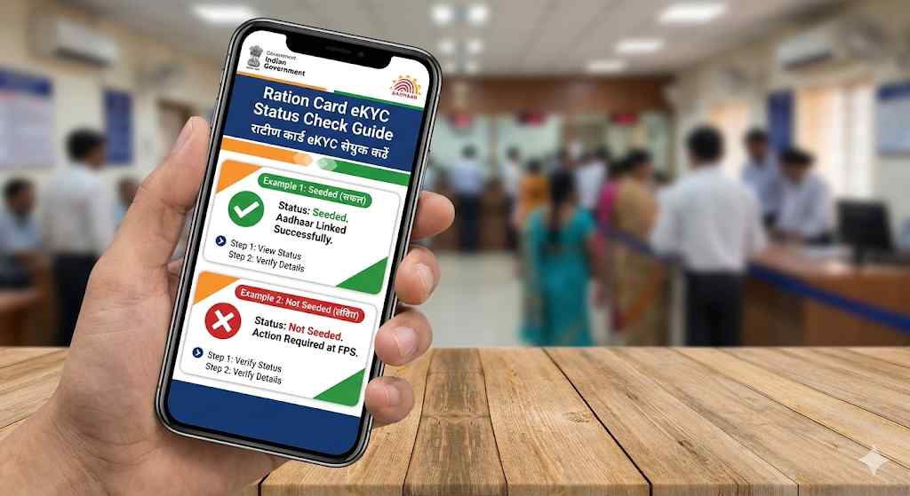 Checking ration card eKYC seeded or not seeded status online using mobile app.